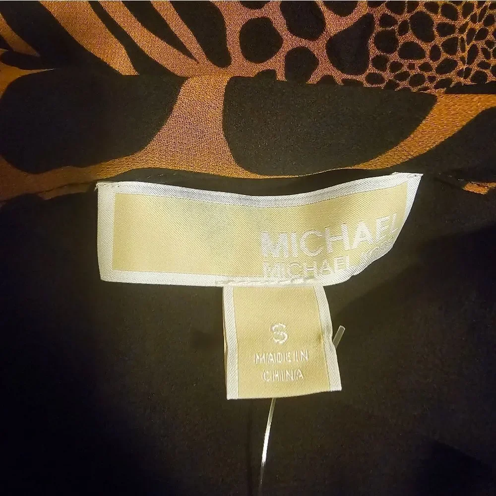 MICHAEL KORS NWT Ruffle Flounce Animal Print Caramel Tie Neck Dress‎ - Small